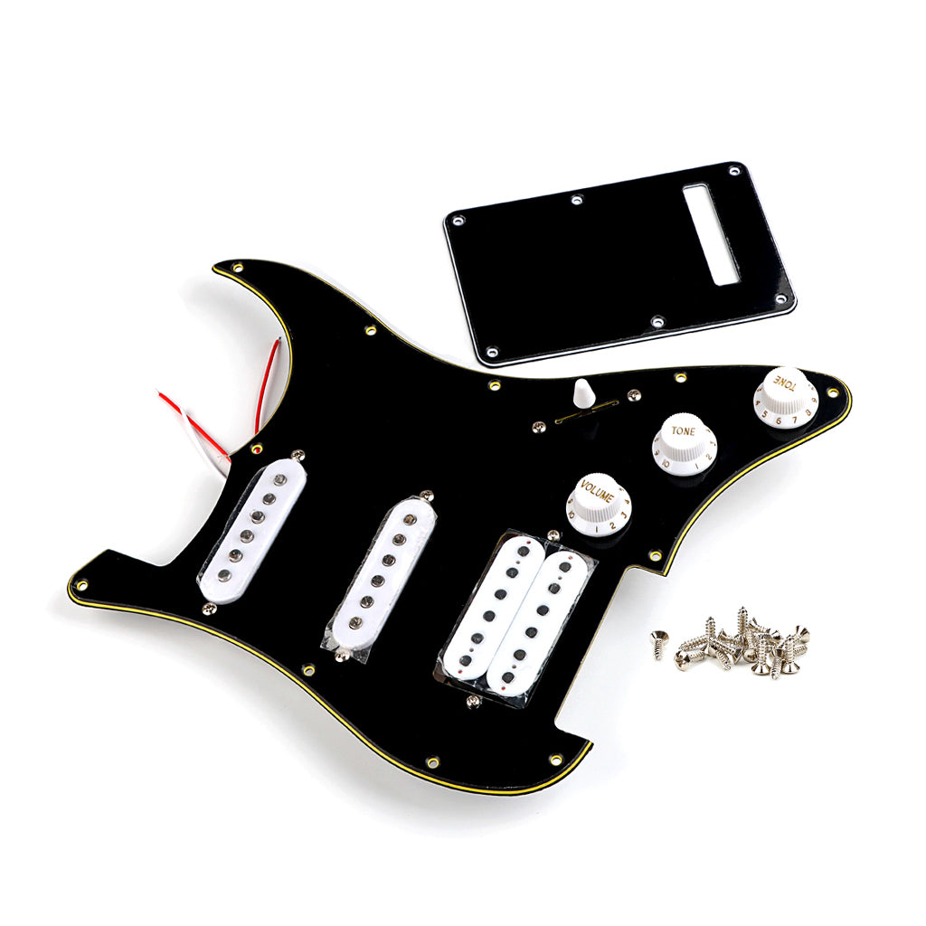 Pre-wired SSH Guitar Loaded Pickguard with Backplate for Strat Style Electric Guitar Black 3Ply