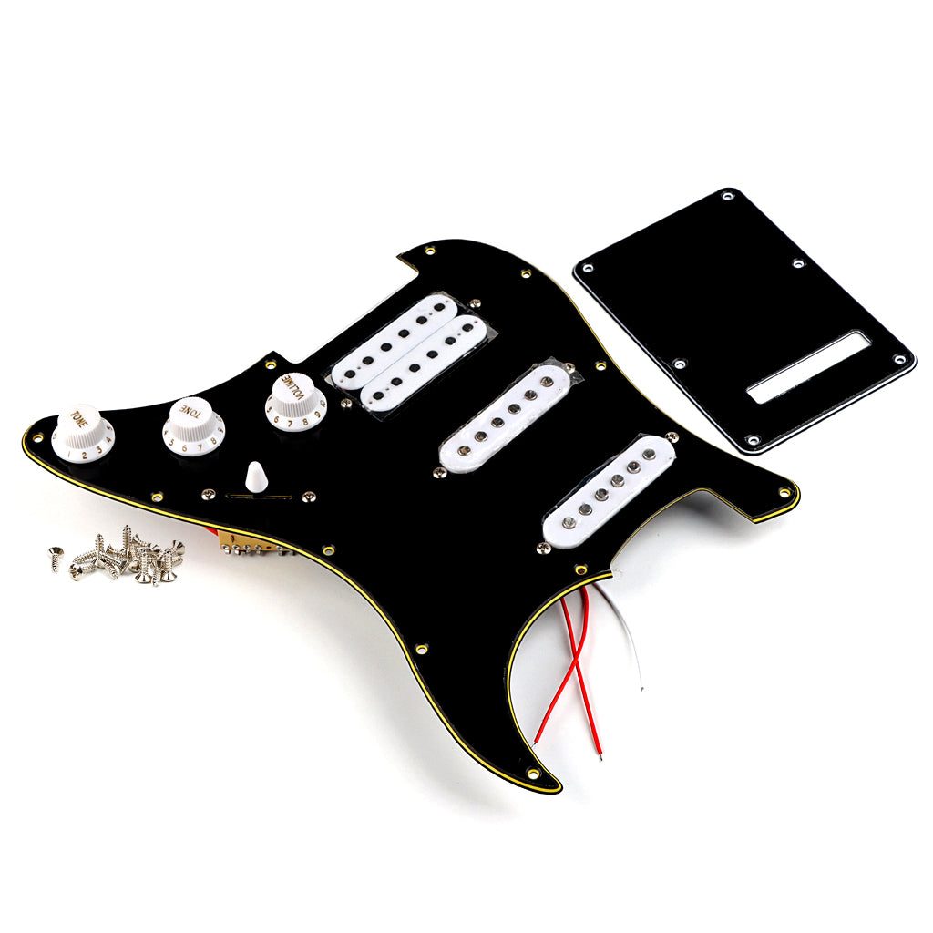 Pre-wired SSH Guitar Loaded Pickguard with Backplate for Strat Style Electric Guitar Black 3Ply