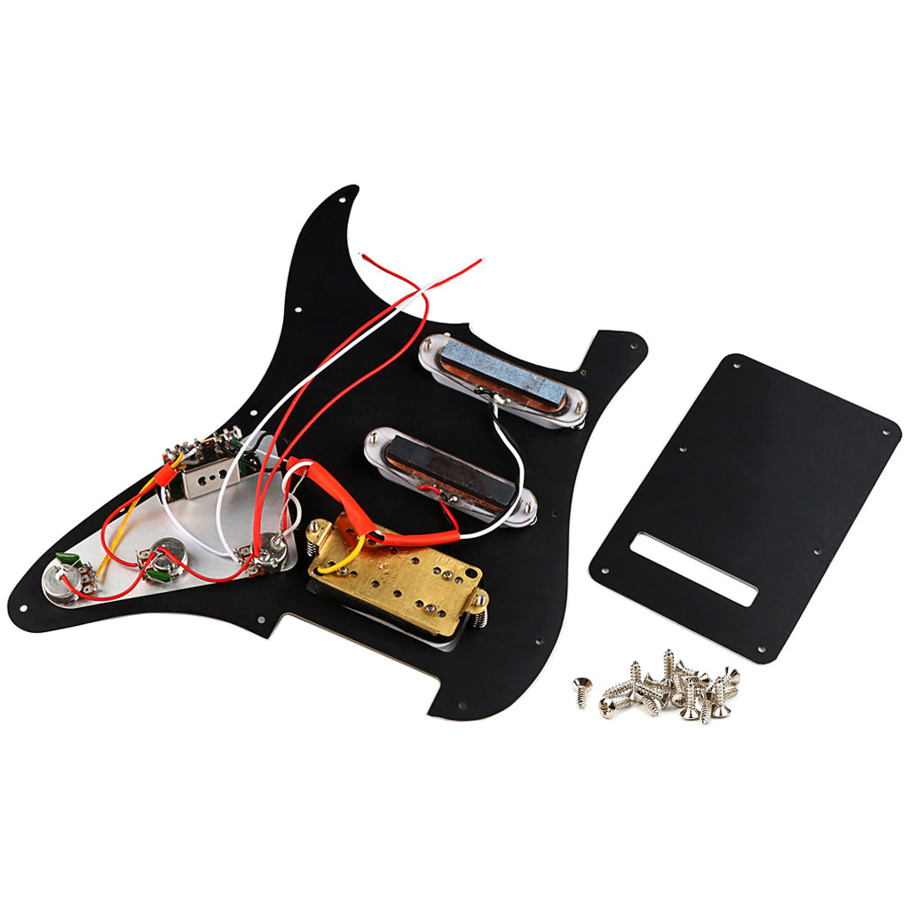 Pre-wired SSH Guitar Loaded Pickguard with Backplate for Strat Style Electric Guitar Black 3Ply