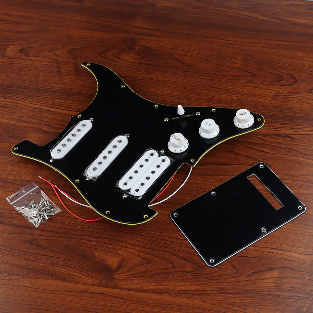 Pre-wired SSH Guitar Loaded Pickguard with Backplate for Strat Style Electric Guitar Black 3Ply