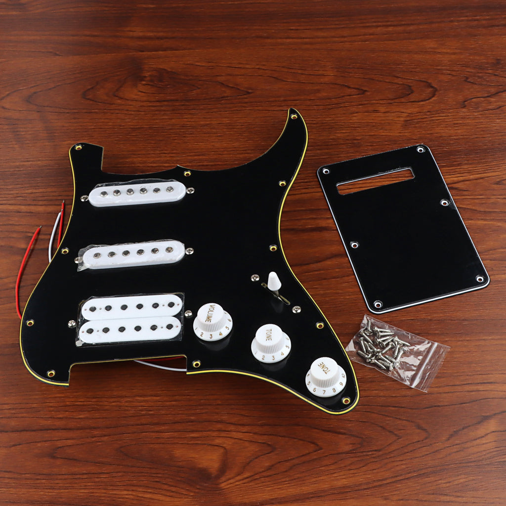 Pre-wired SSH Guitar Loaded Pickguard with Backplate for Strat Style Electric Guitar Black 3Ply