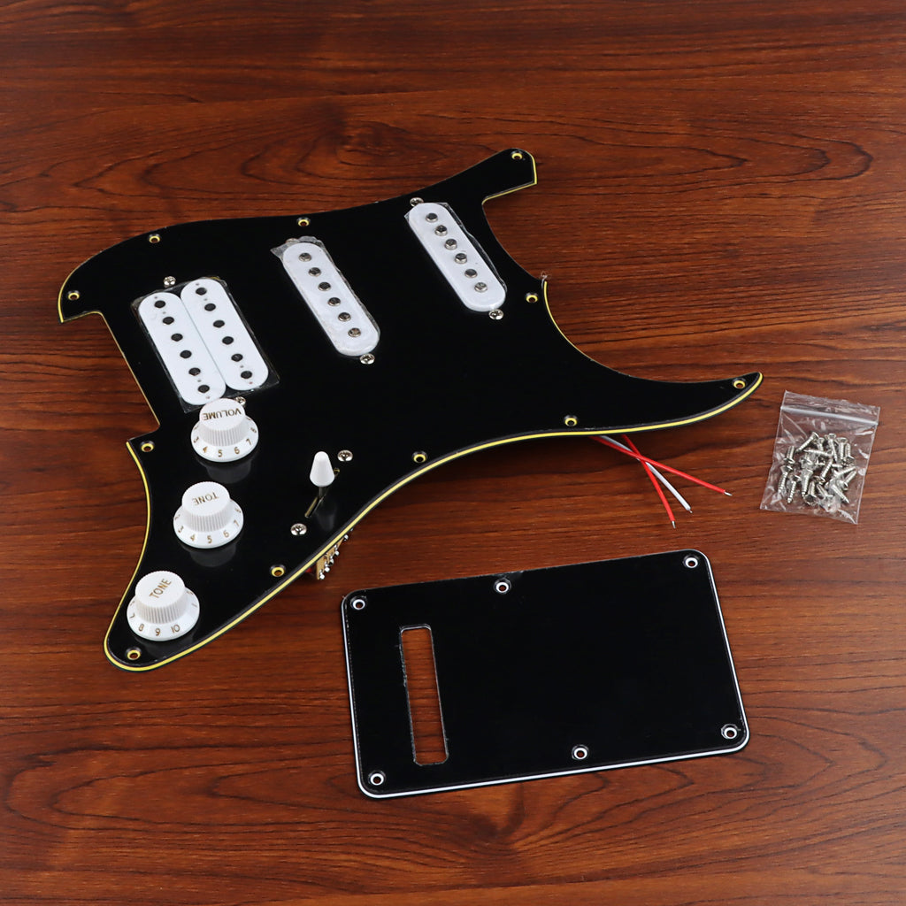 Pre-wired SSH Guitar Loaded Pickguard with Backplate for Strat Style Electric Guitar Black 3Ply