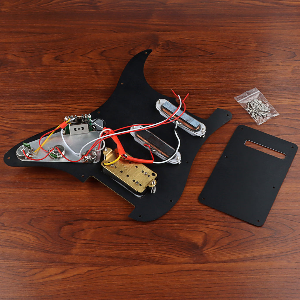 Pre-wired SSH Guitar Loaded Pickguard with Backplate for Strat Style Electric Guitar Black 3Ply