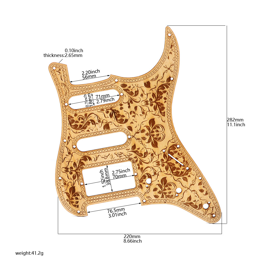 11 Hole Wood Guitar Strat Pickguard SSH Scratch Plate for Stratocaster Style Guitar