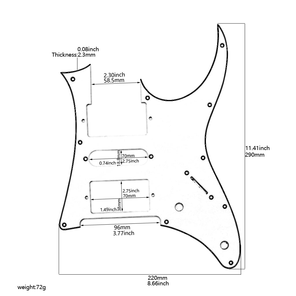 10 Holes HSH Guitar Pickguard Scratch Plate for Electric Guitar Parts, 3Ply White