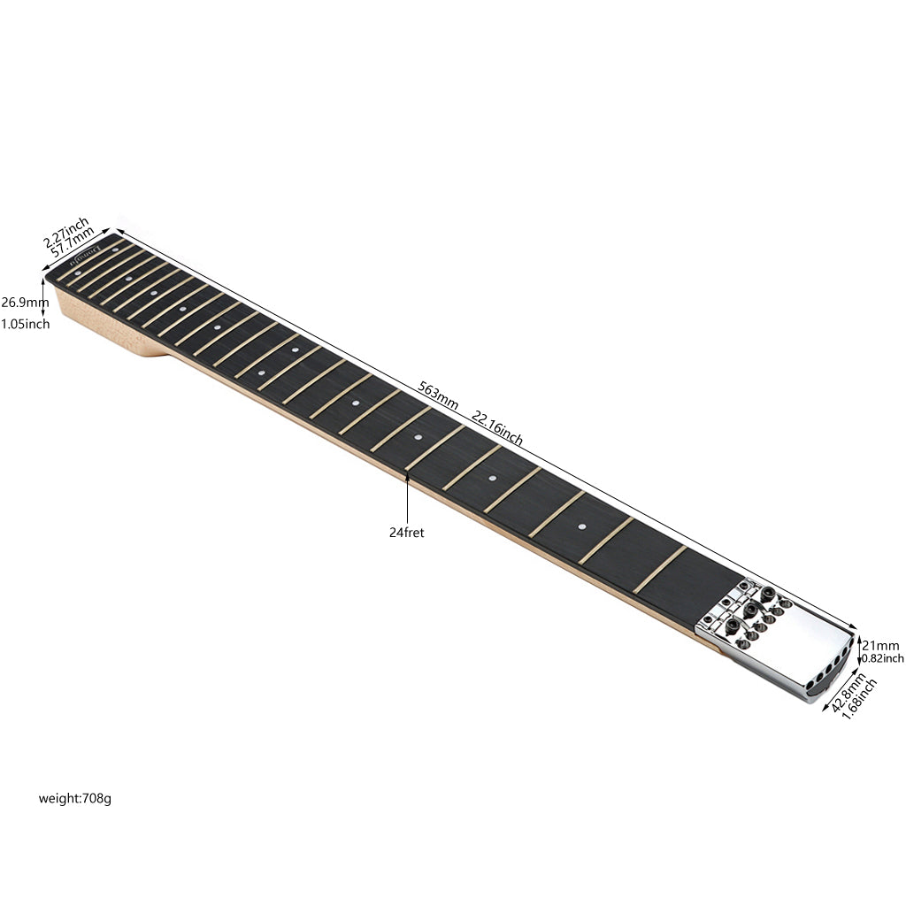 24 Fret Guitar Neck Maple Rosewood Fingerboard for Headless Electric Guitar Replacement Parts