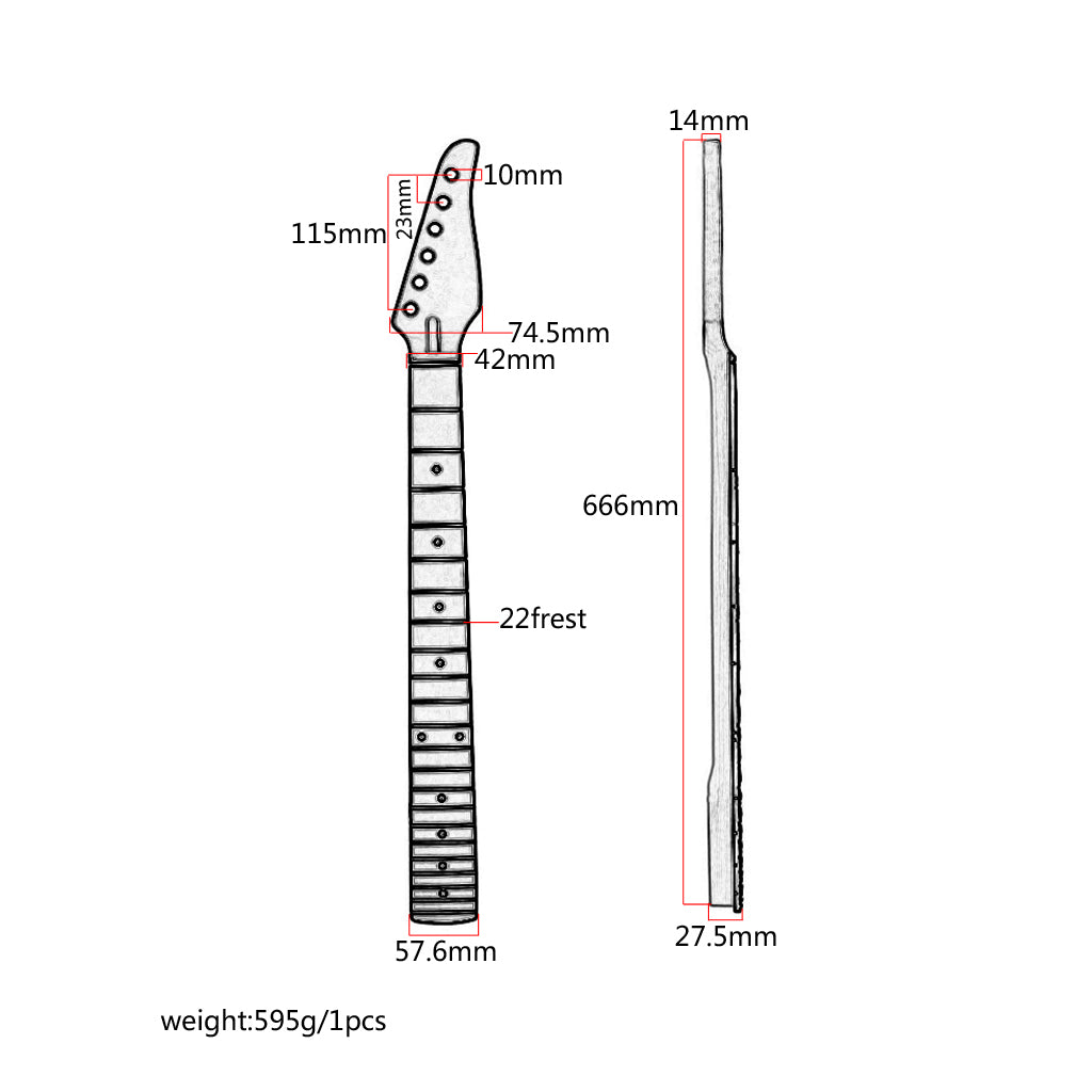 22 Fret Maple Rosewood Fingerboard For Electric Guitar Neck Replacement