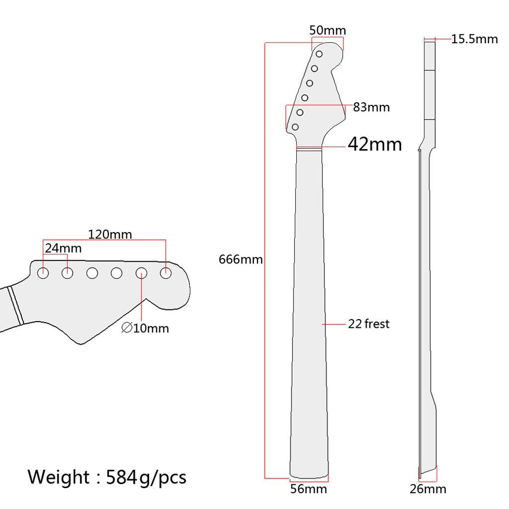 Electric Guitar Neck for ST Guitar Parts Replacement Maple Fretboard 22 Fret Right Handed