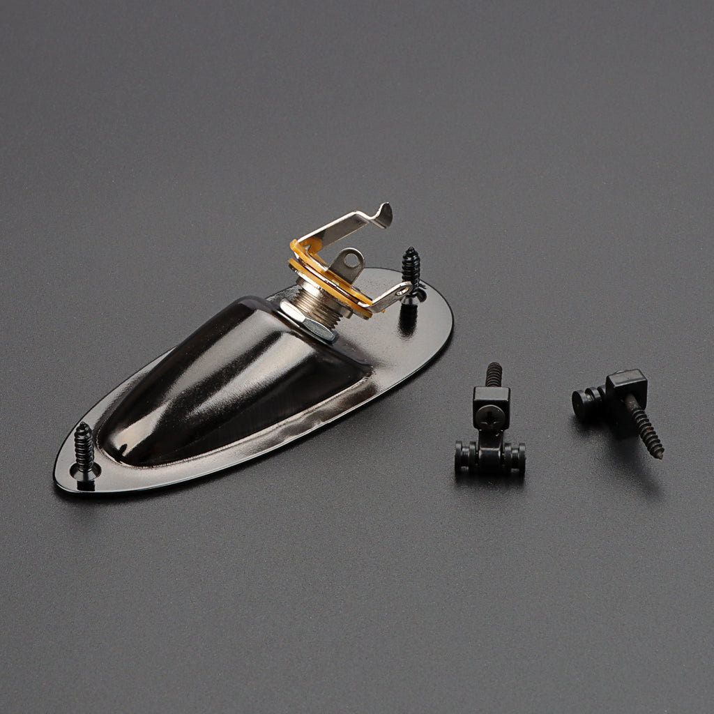 Boat Style Guitar Output Jack with 2pcs Roller Guitar String Retainer for Electric Guitar Parts Black