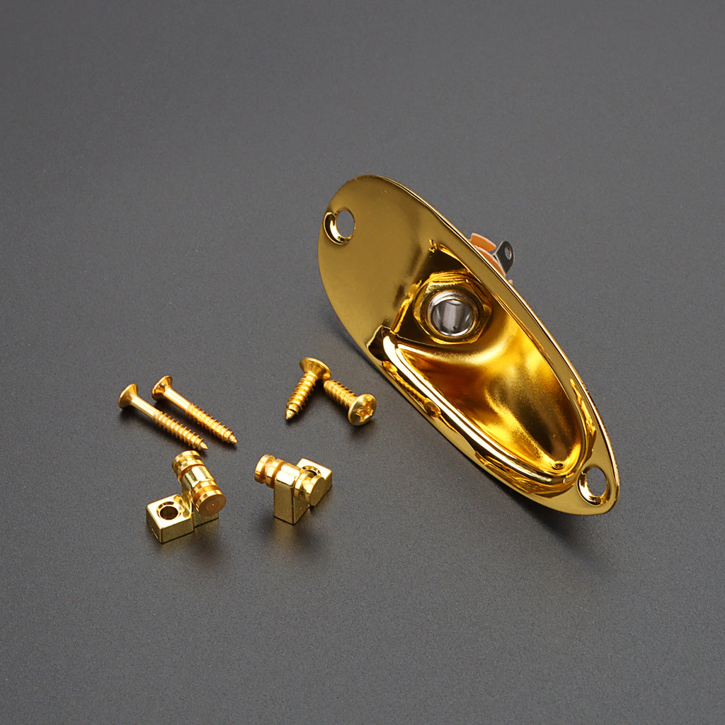 Boat Style Guitar Output Jack with 2pcs Roller Guitar String Retainer for Electric Guitar Parts Gold