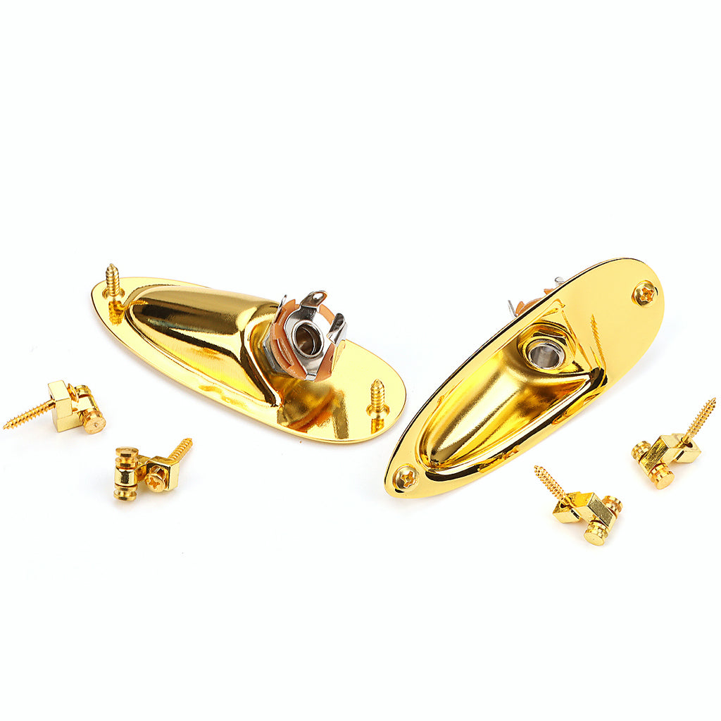 Boat Style Guitar Output Jack with 2pcs Roller Guitar String Retainer for Electric Guitar Parts Gold