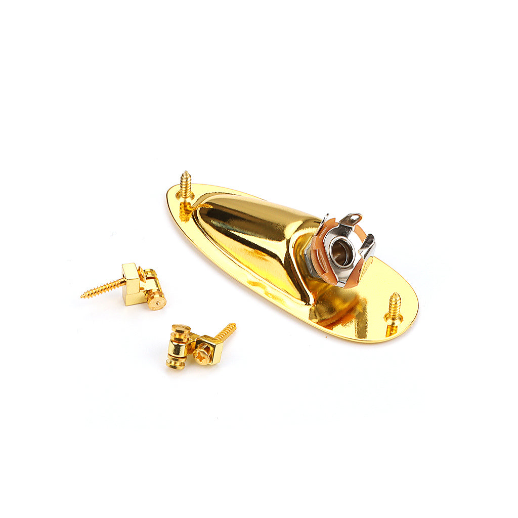 Boat Style Guitar Output Jack with 2pcs Roller Guitar String Retainer for Electric Guitar Parts Gold