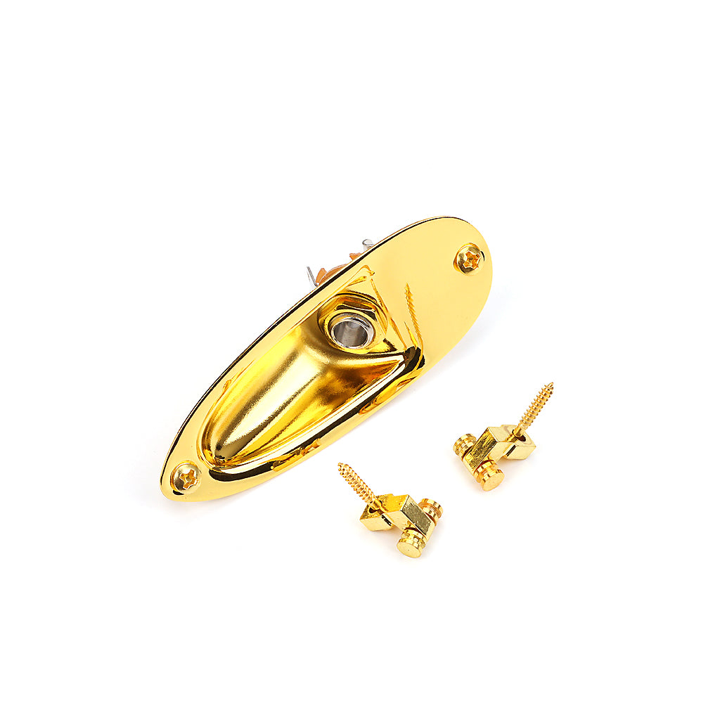 Boat Style Guitar Output Jack with 2pcs Roller Guitar String Retainer for Electric Guitar Parts Gold