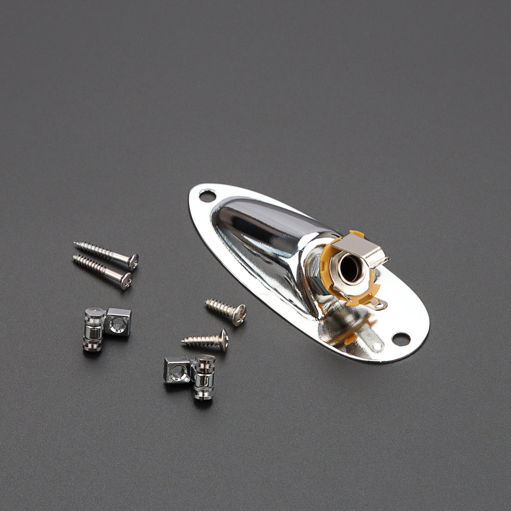 Boat Style Guitar Output Jack with 2pcs Roller Guitar String Retainer for Electric Guitar Parts Silver