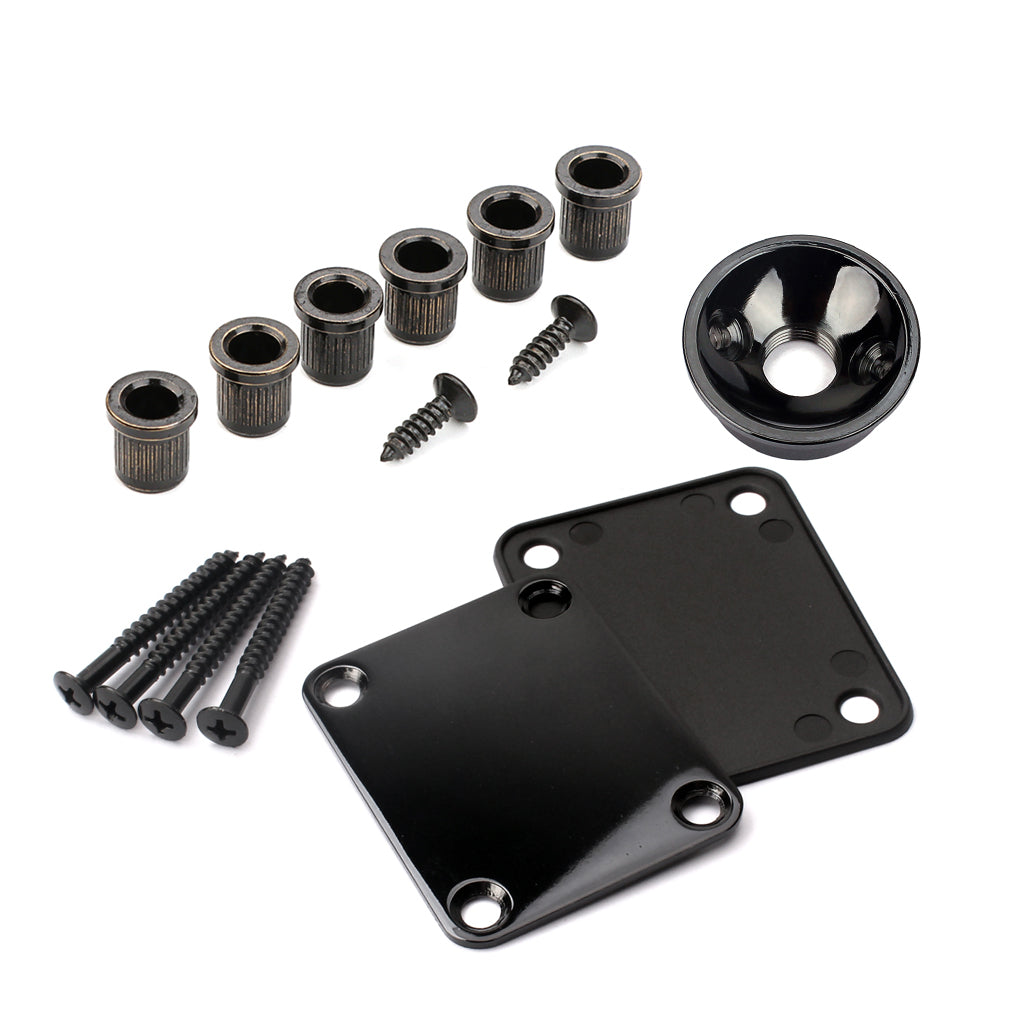 Guitar Neck Plate Set Guitar String Ferrules & Jack Plate for Electric Guitar Parts Black