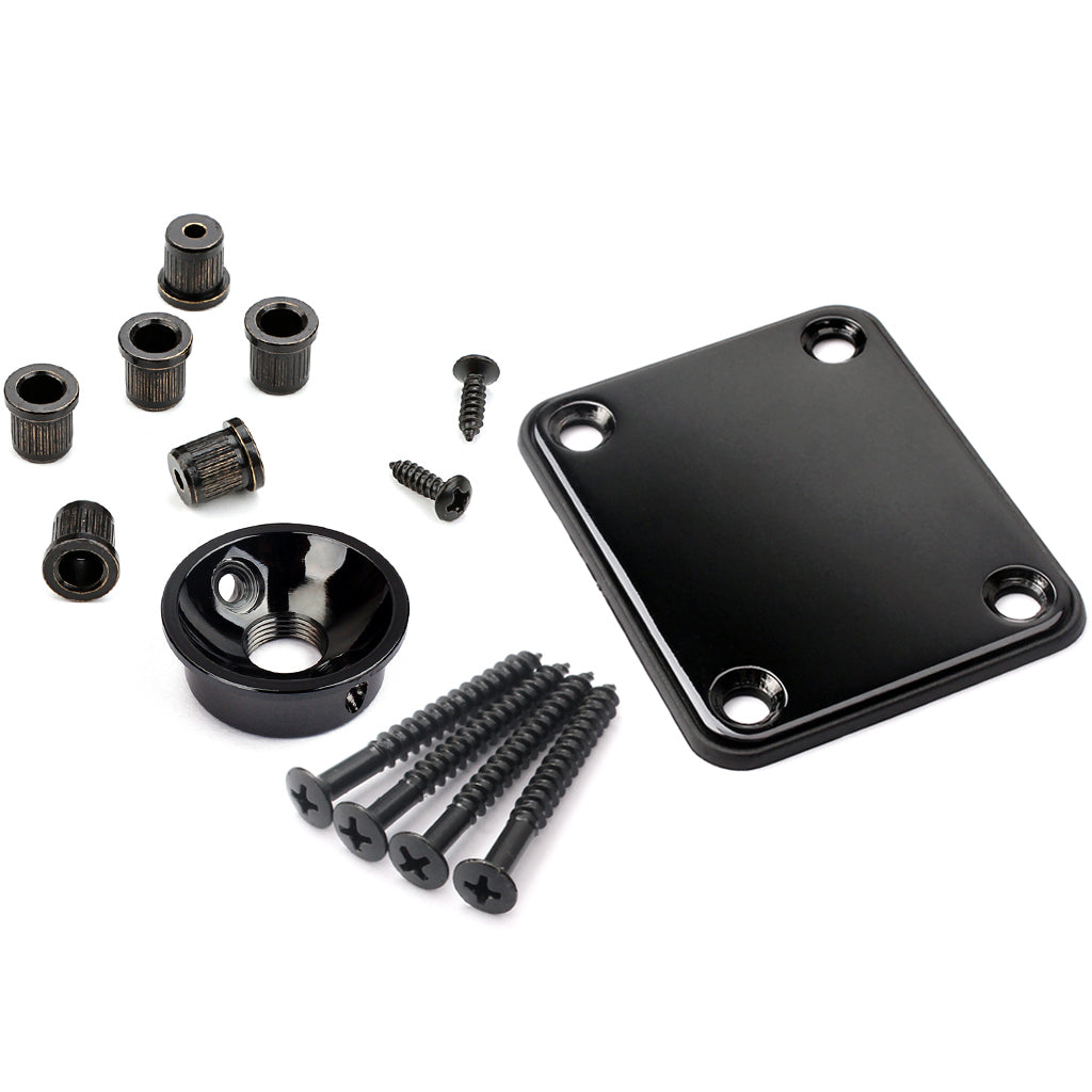 Guitar Neck Plate Set Guitar String Ferrules & Jack Plate for Electric Guitar Parts Black