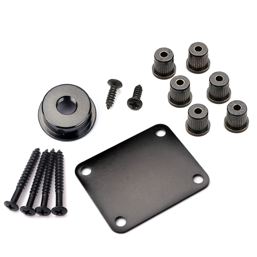 Guitar Neck Plate Set Guitar String Ferrules & Jack Plate for Electric Guitar Parts Black