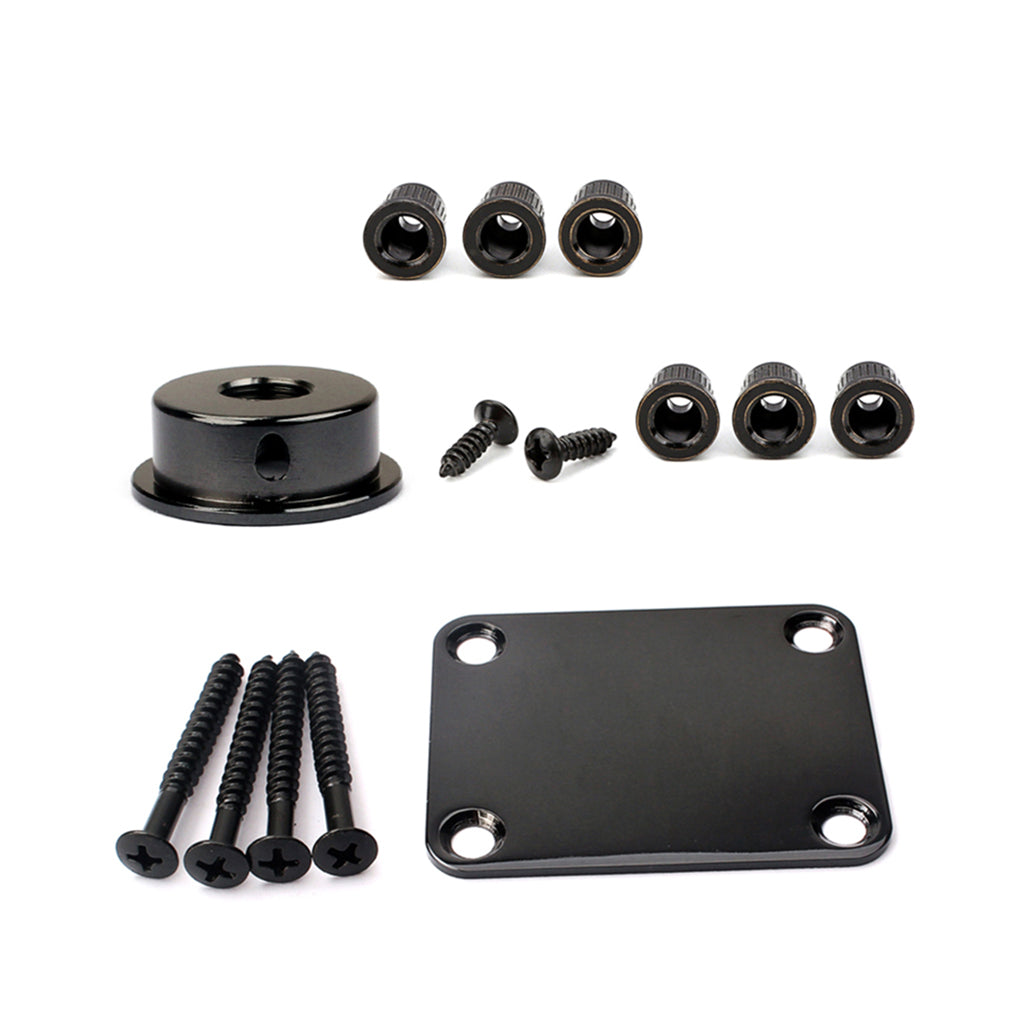 Guitar Neck Plate Set Guitar String Ferrules & Jack Plate for Electric Guitar Parts Black