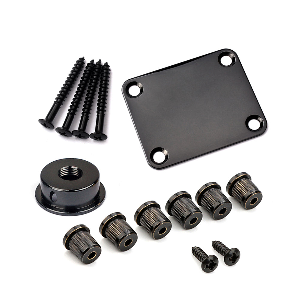 Guitar Neck Plate Set Guitar String Ferrules & Jack Plate for Electric Guitar Parts Black