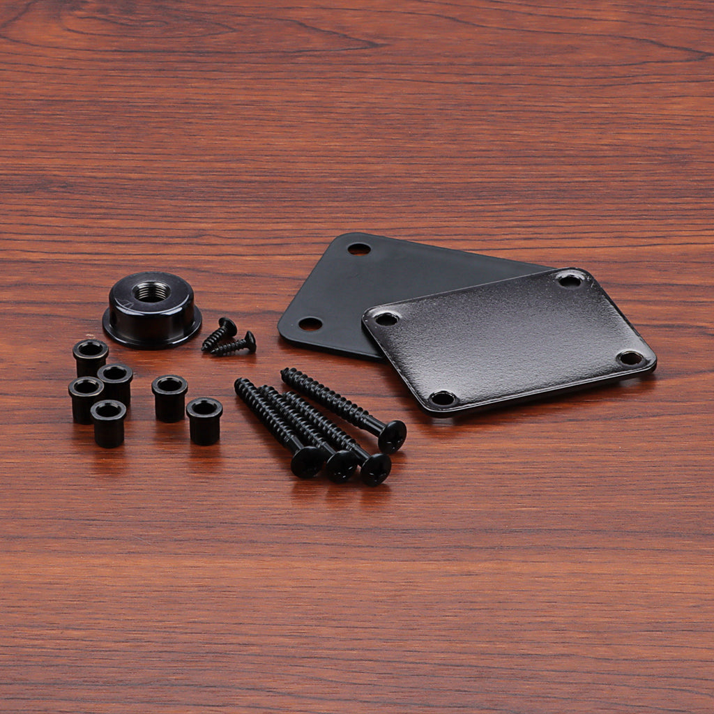 Guitar Neck Plate Set Guitar String Ferrules & Jack Plate for Electric Guitar Parts Black