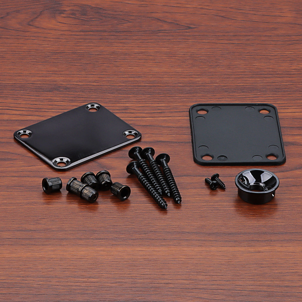 Guitar Neck Plate Set Guitar String Ferrules & Jack Plate for Electric Guitar Parts Black