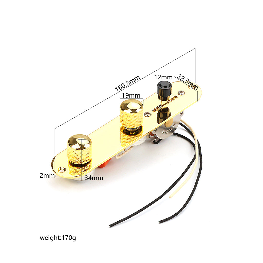 3 Way Prewired Control Plate Wiring Harness Switch Knobs for TL Guitar Parts,Gold