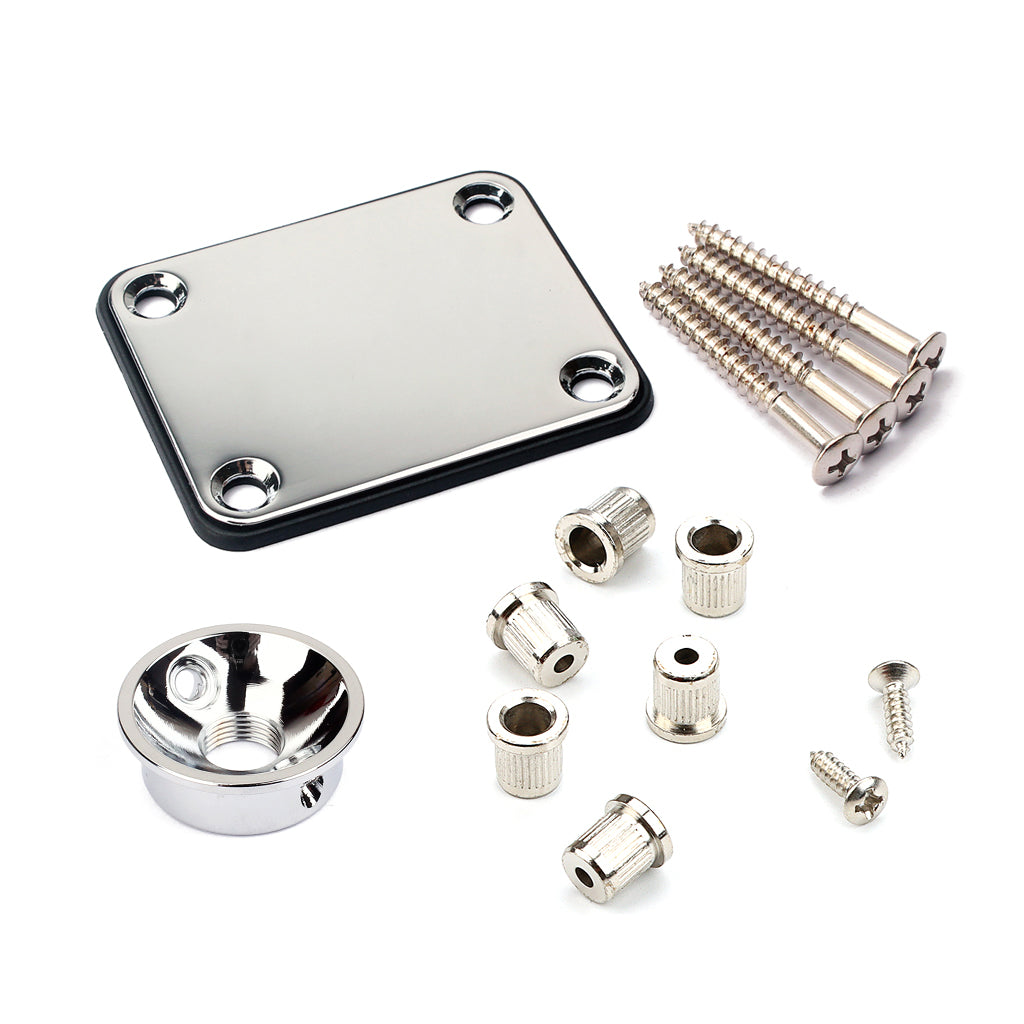 Guitar Neck Plate Set Guitar String Ferrules & Jack Plate for Electric Guitar Parts Silver