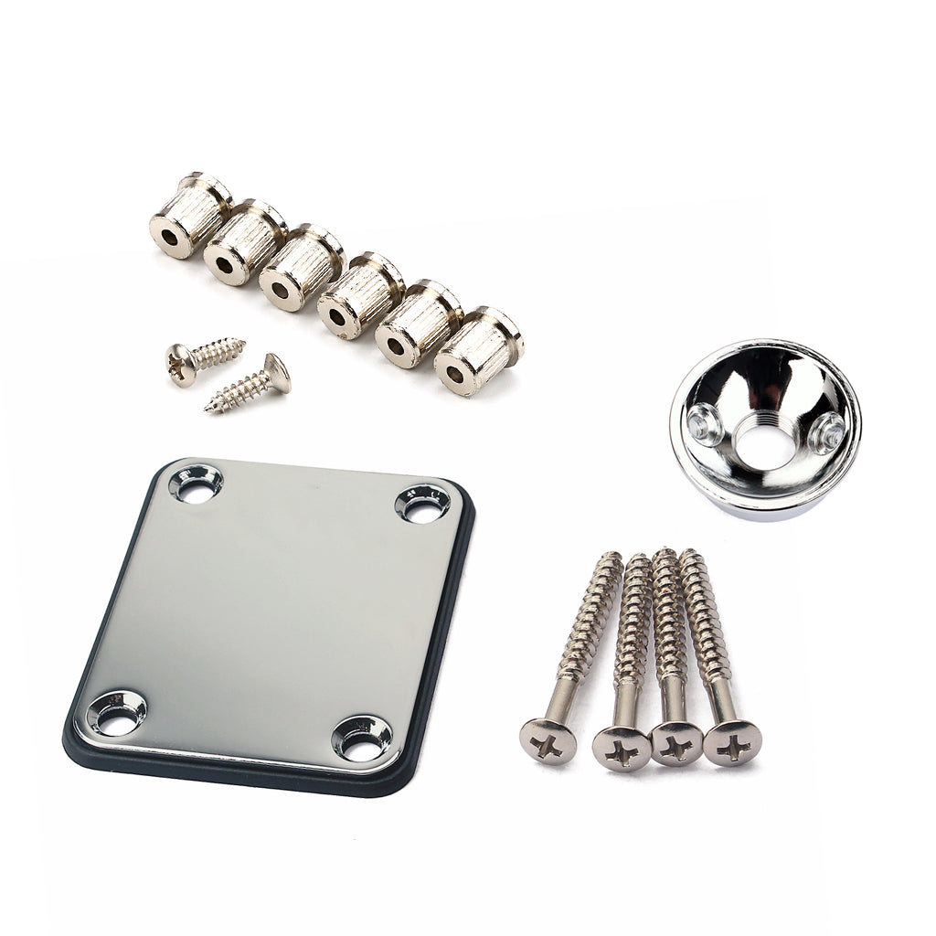 Guitar Neck Plate Set Guitar String Ferrules & Jack Plate for Electric Guitar Parts Silver