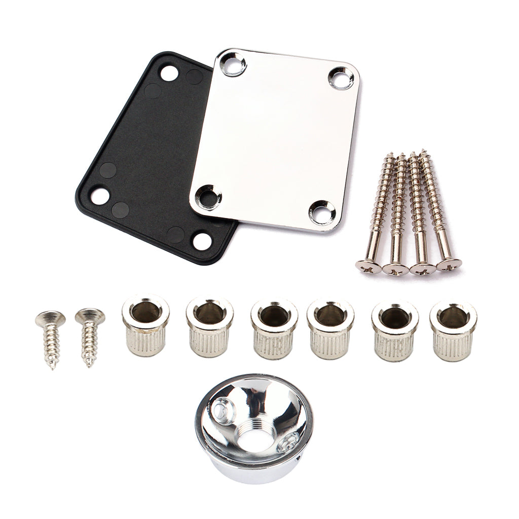 Guitar Neck Plate Set Guitar String Ferrules & Jack Plate for Electric Guitar Parts Silver