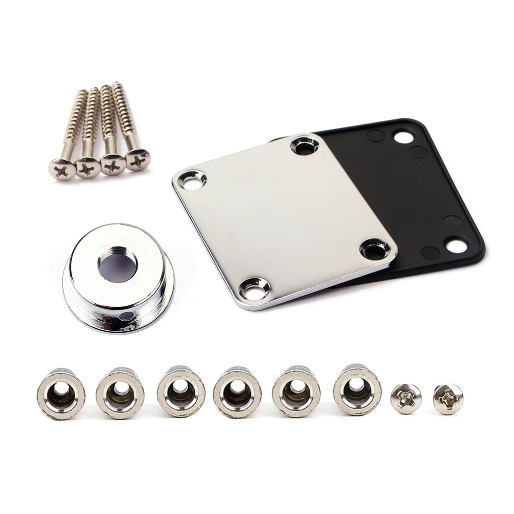 Guitar Neck Plate Set Guitar String Ferrules & Jack Plate for Electric Guitar Parts Silver