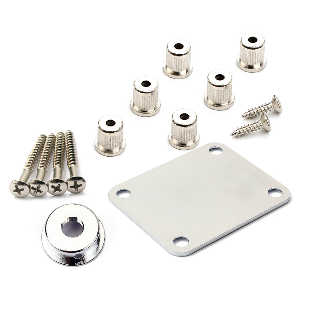 Guitar Neck Plate Set Guitar String Ferrules & Jack Plate for Electric Guitar Parts Silver