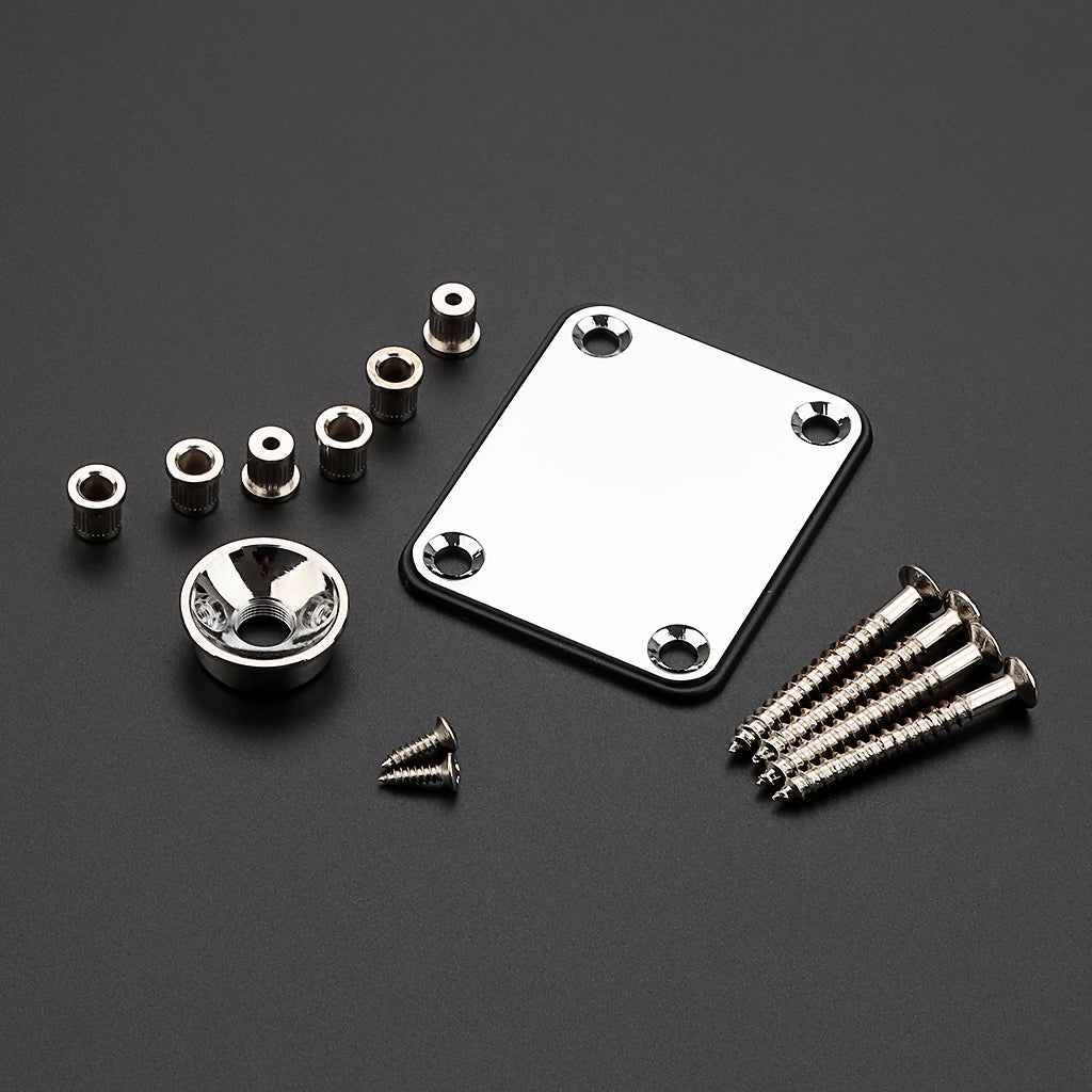 Guitar Neck Plate Set Guitar String Ferrules & Jack Plate for Electric Guitar Parts Silver