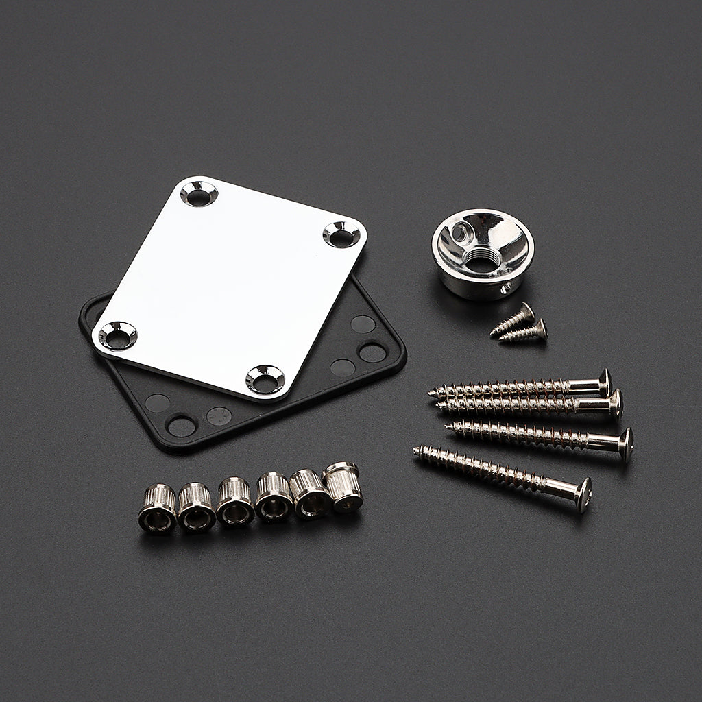 Guitar Neck Plate Set Guitar String Ferrules & Jack Plate for Electric Guitar Parts Silver