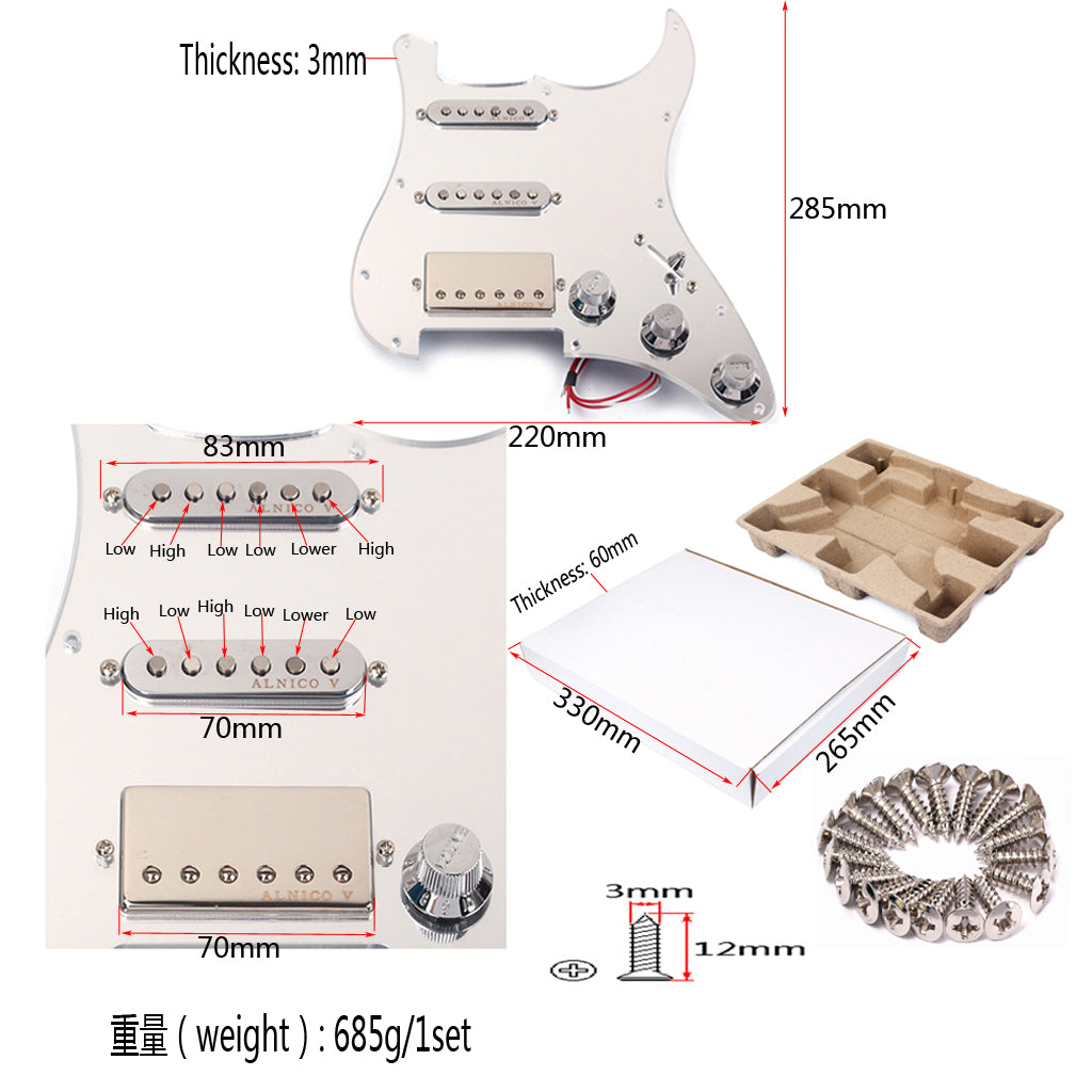 Loaded Prewired Mirror Pickguard Set SSH Alnico Dual Rail Humbucker for Fender Strat ST Electric Guitar Replacement