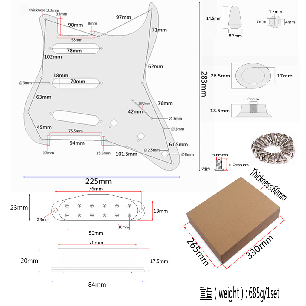 3-ply Loaded Prewired Pickguard SSS