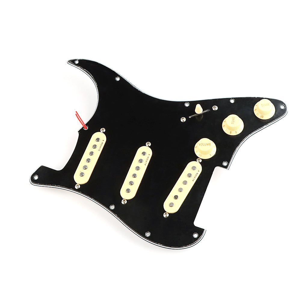 Loaded Prewired Guitar Pickguard SSS Set Alnico 5 Pickups Fit Strat Style Electric Guitars,Black