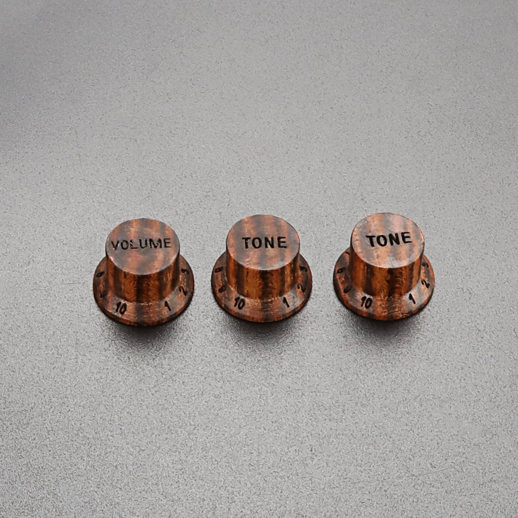 3Pcs Guitar Wood Bell Control Knobs Wooden Top Hat Volume Tone Knob Compatible with LP/Strat Style Electric Guitar or Precision Bass,Zebra Wood