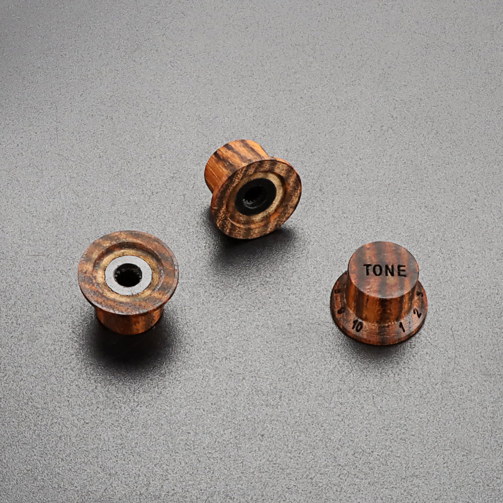 3Pcs Guitar Wood Bell Control Knobs Wooden Top Hat Volume Tone Knob Compatible with LP/Strat Style Electric Guitar or Precision Bass,Zebra Wood