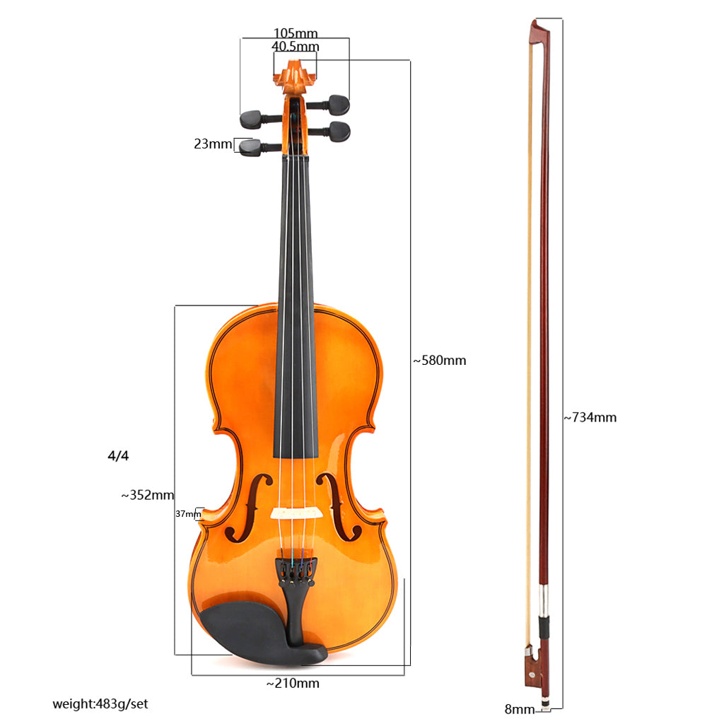 4/4 Full Size Basswood Violin With Bow Case and Rosin For Violin Beginner