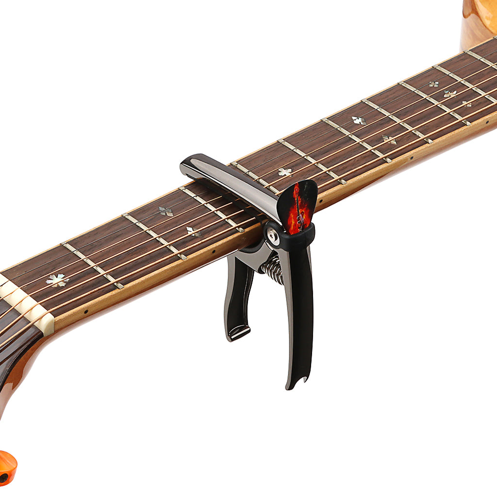 4 in 1 Guitar Capo String Cutter Bridge Pin Puller Guitar Pick Holder for Guitar Ukulele Bass Accessories  Black