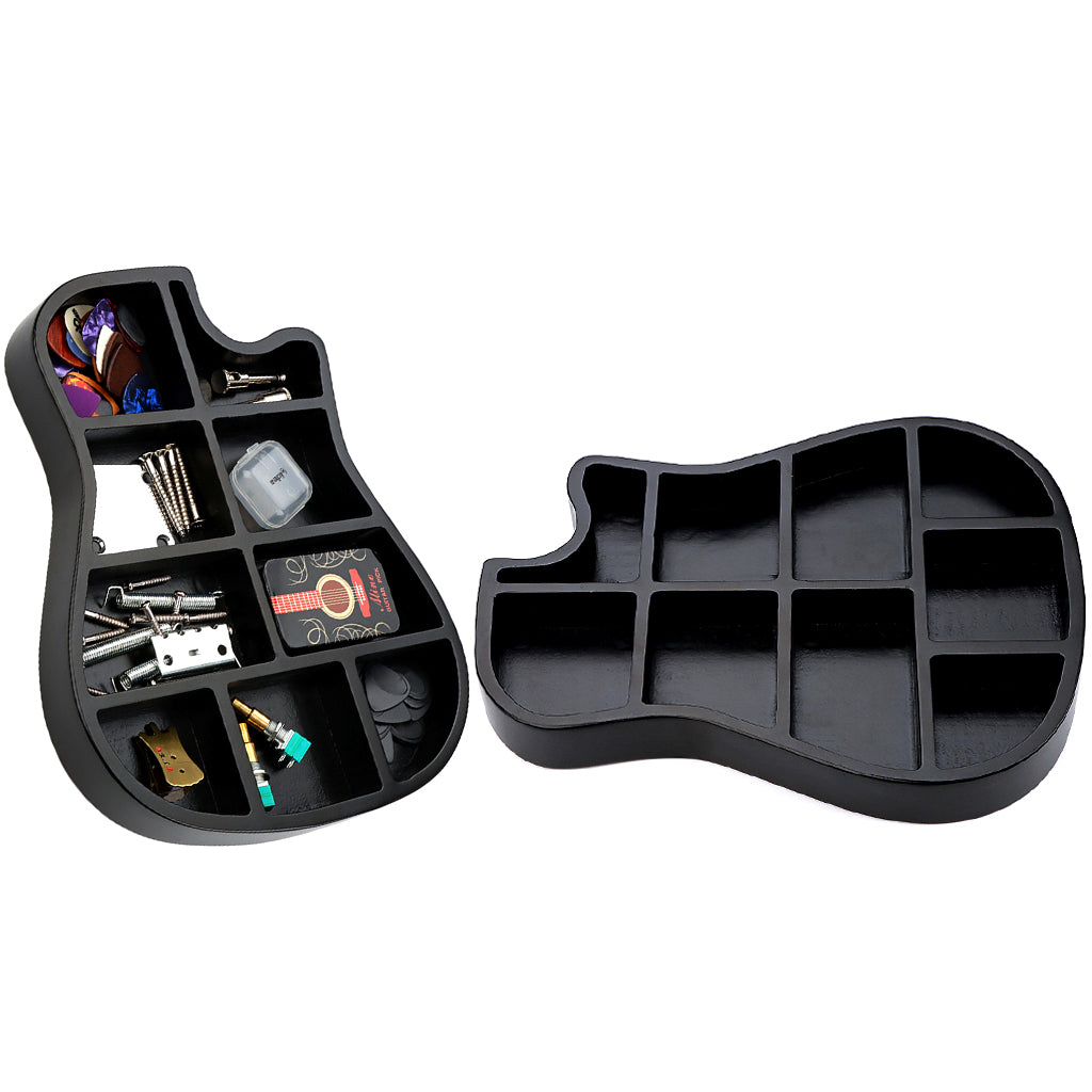 Wood Guitar Pick Holder 9 Compartment Multi-Functional Storage Box for Guitar Accessory Black