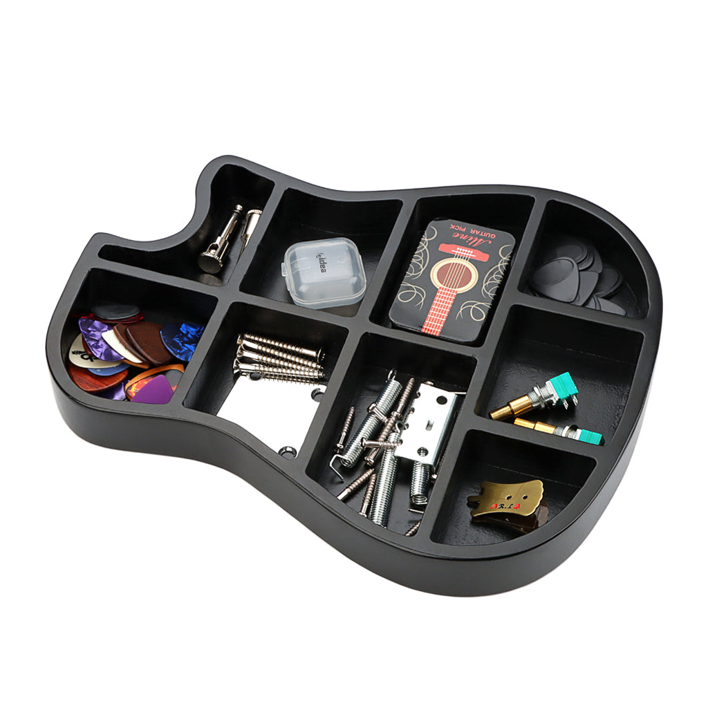 Wood Guitar Pick Holder 9 Compartment Multi-Functional Storage Box for Guitar Accessory Black