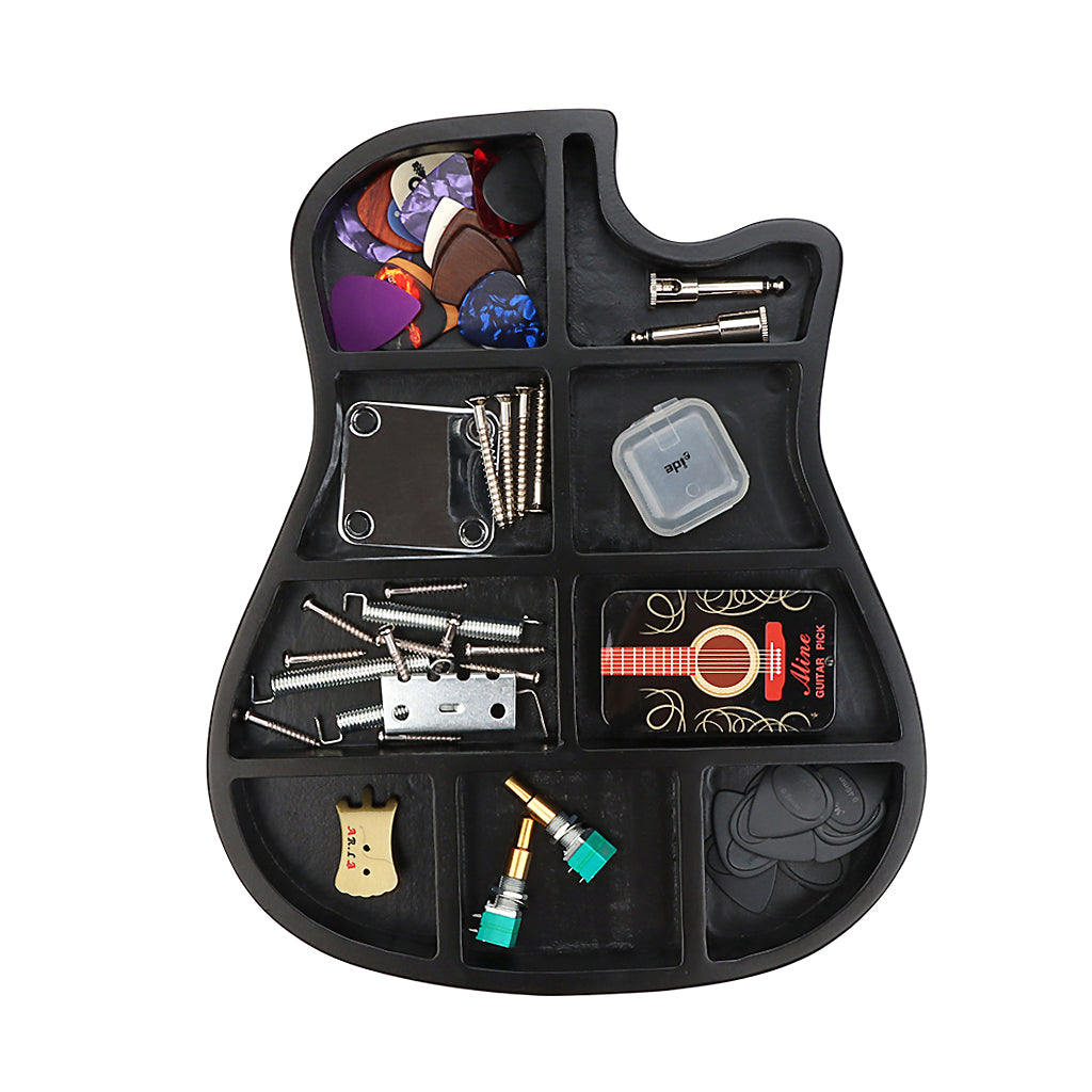 Wood Guitar Pick Holder 9 Compartment Multi-Functional Storage Box for Guitar Accessory Black