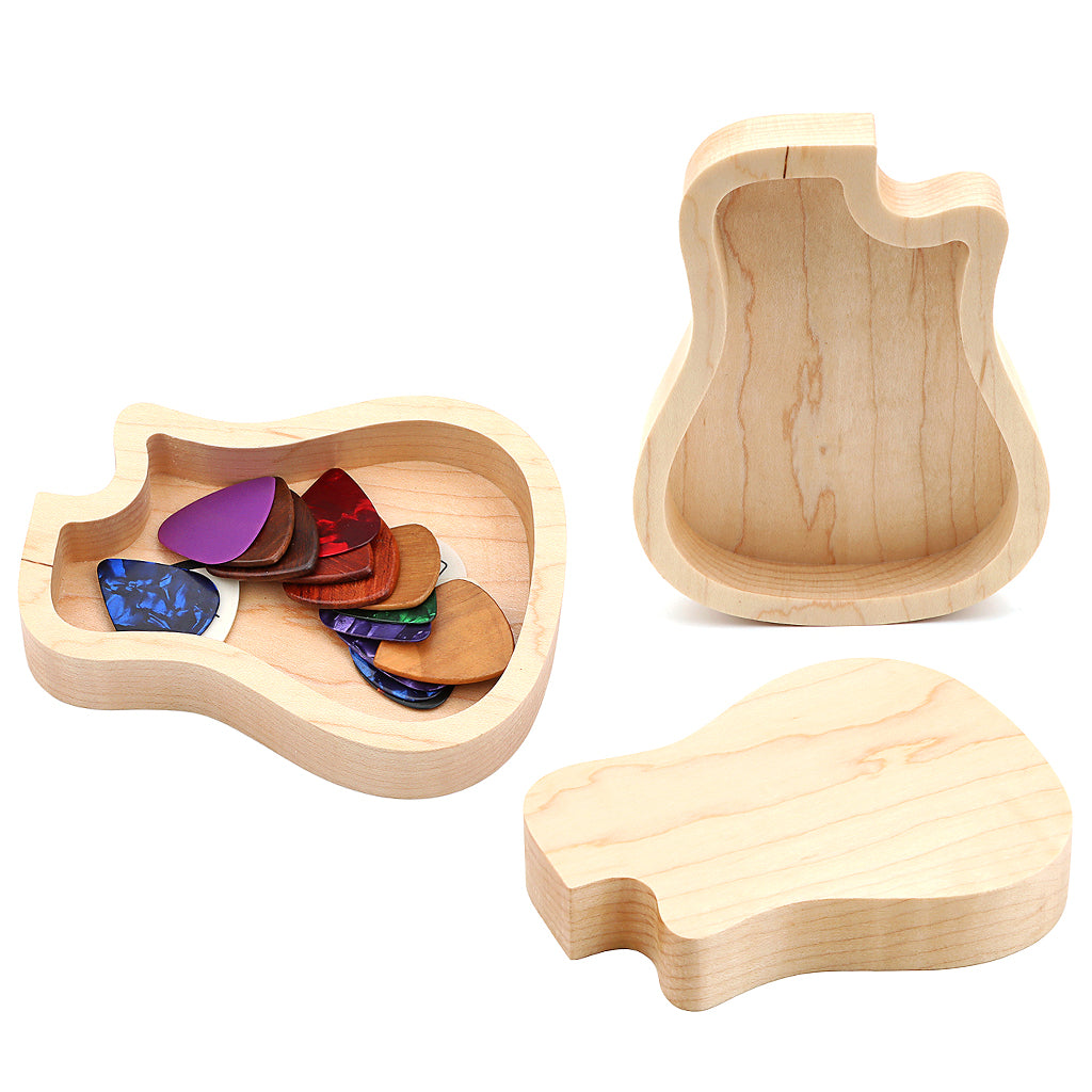 Guitar Wood Picks Box Guitar Shaped Guitar Pick Storage Plectrum Container for Guitar Standard Picks