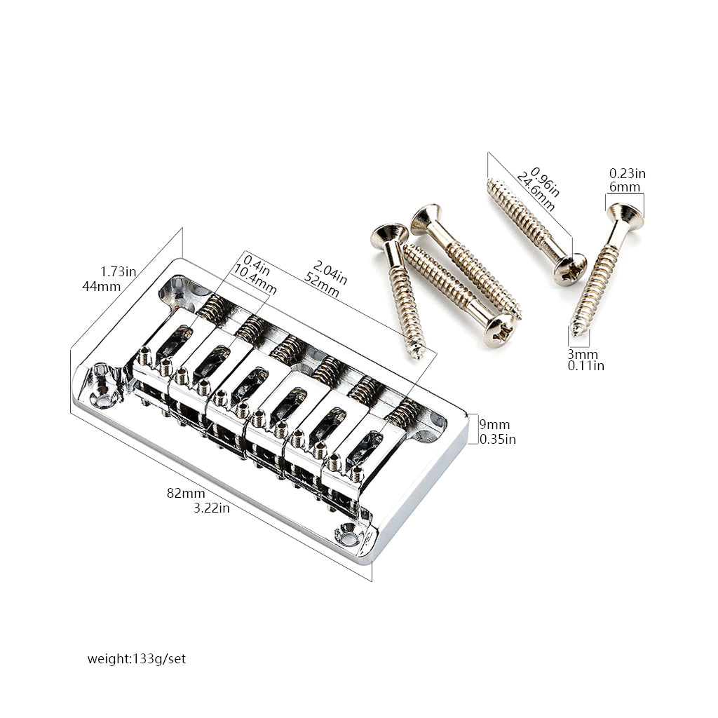 6-string 82mm Roller Hardtail Bridge Electric Guitar Tail Pipe Top Loading Saddle Tailpiece Accessories