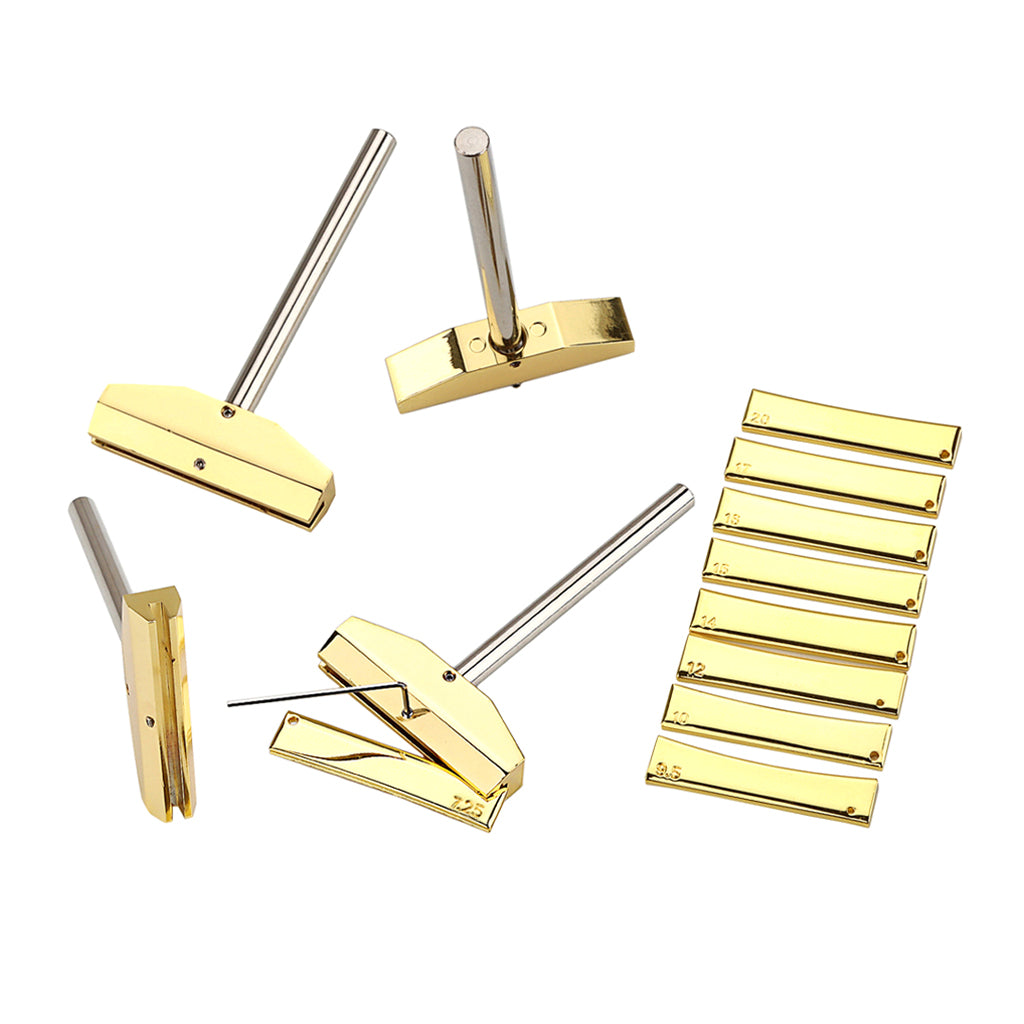 Guitar Fingerboard Fret Press Caul with 9Pcs Brass Radian Fret Inserts for Guitar Luthier Tool,Gold