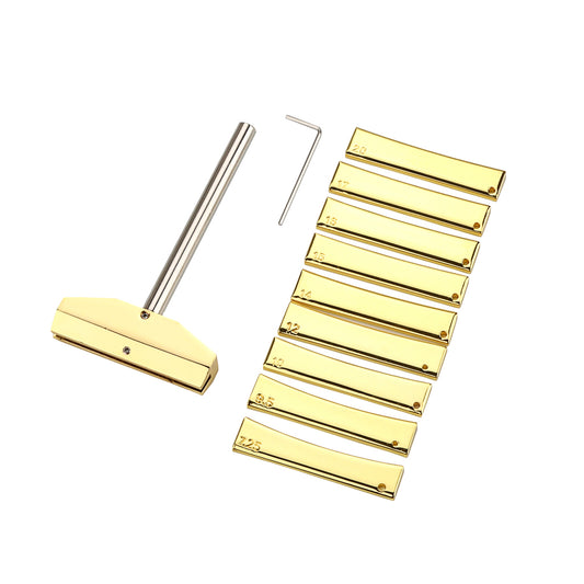 Guitar Fingerboard Fret Press Caul with 9Pcs Brass Radian Fret Inserts for Guitar Luthier Tool,Gold