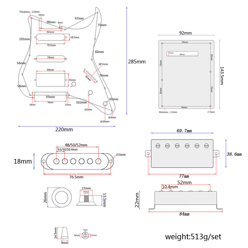 SSH Prewired Loaded Strat Guitar Pickguard Set Multifunction Switch Alnico 5 Pickups Humbucker Pickups for Fender Guitar