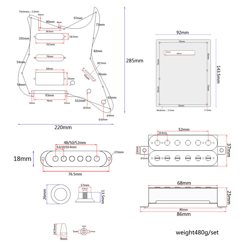 Loaded Prewired Pickguard Set SSH Alnico Dual Rail Humbucker for Fender Strat ST Electric Guitar Replacement