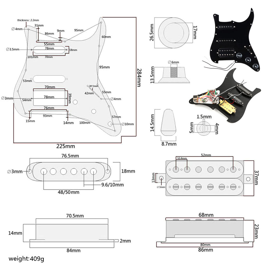 SSH Loaded Prewired Guitar Strat Pickguard Humbucker Pickups Set for Fender Stratocaster Electric Guitar